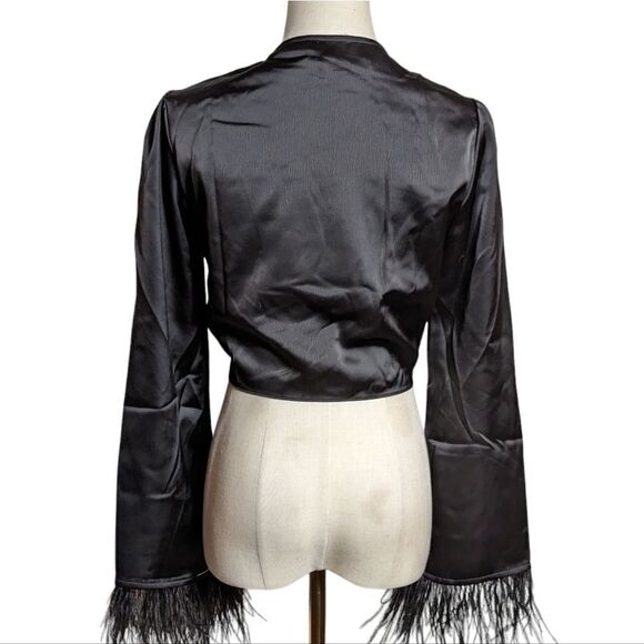 Wayf Black Satin and Feather Crop Top NWT - Picture 2 of 6